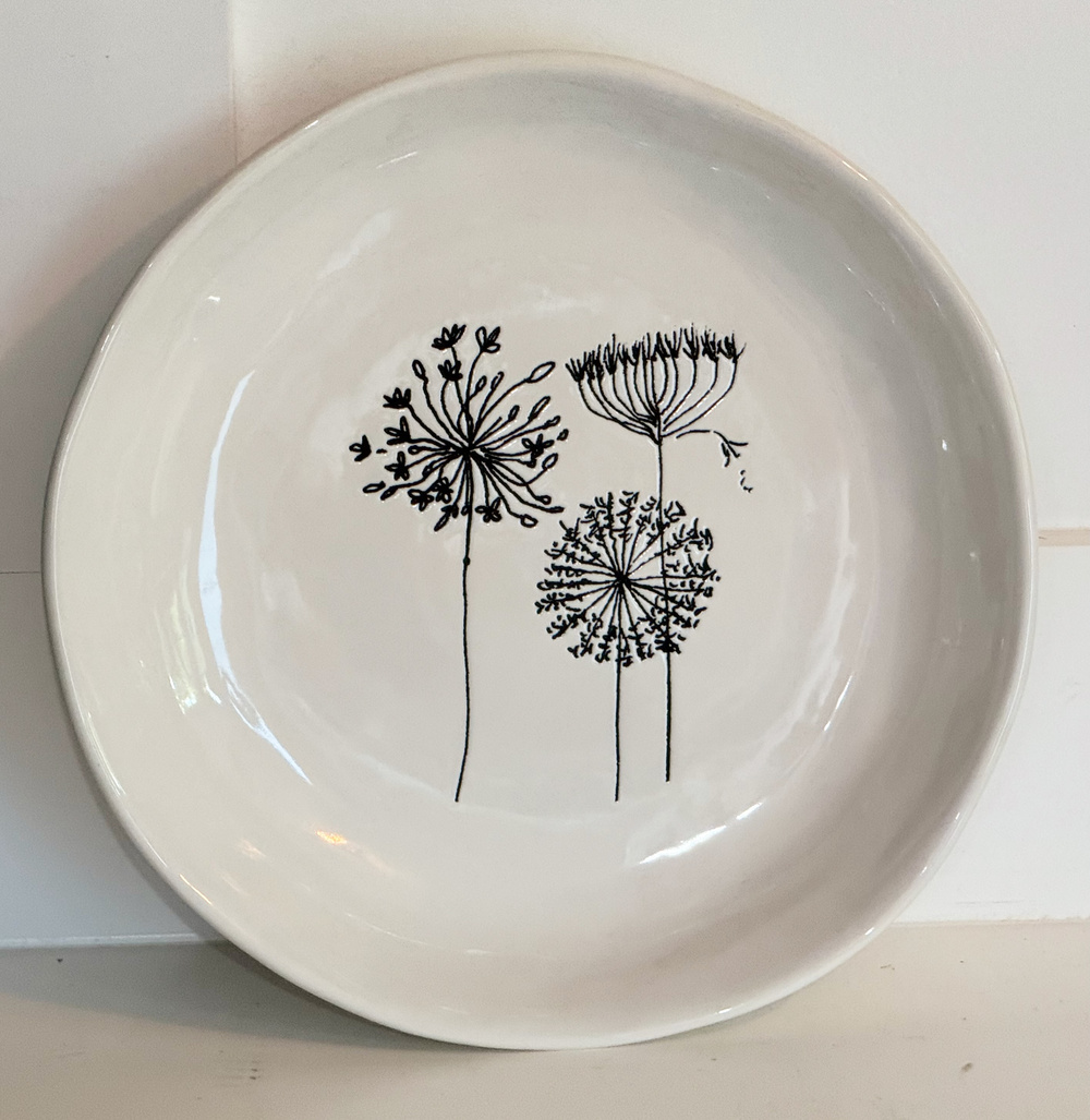 Pier1 Wildflower Starburst Dandelion Pasta Bowl Stoneware Sketch Serving 13" NOS